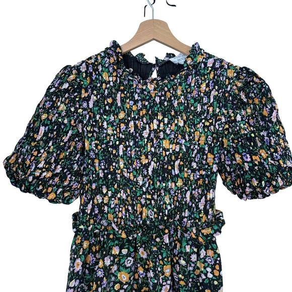 Hyacinth House Black Multi Floral Smocked Samantha Midi Dress Sz XS - Picture 7 of 11
